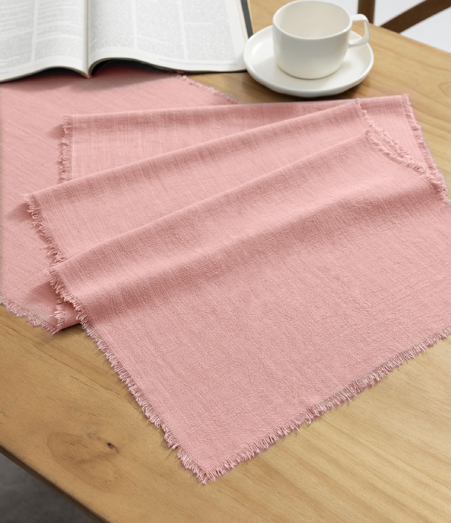 Vitalizart Pink Cotton Linen Table Runner – Slub Texture Rustic Home & Dining Decor for Wedding, Holiday, and Parties (14 x 120 Inches)