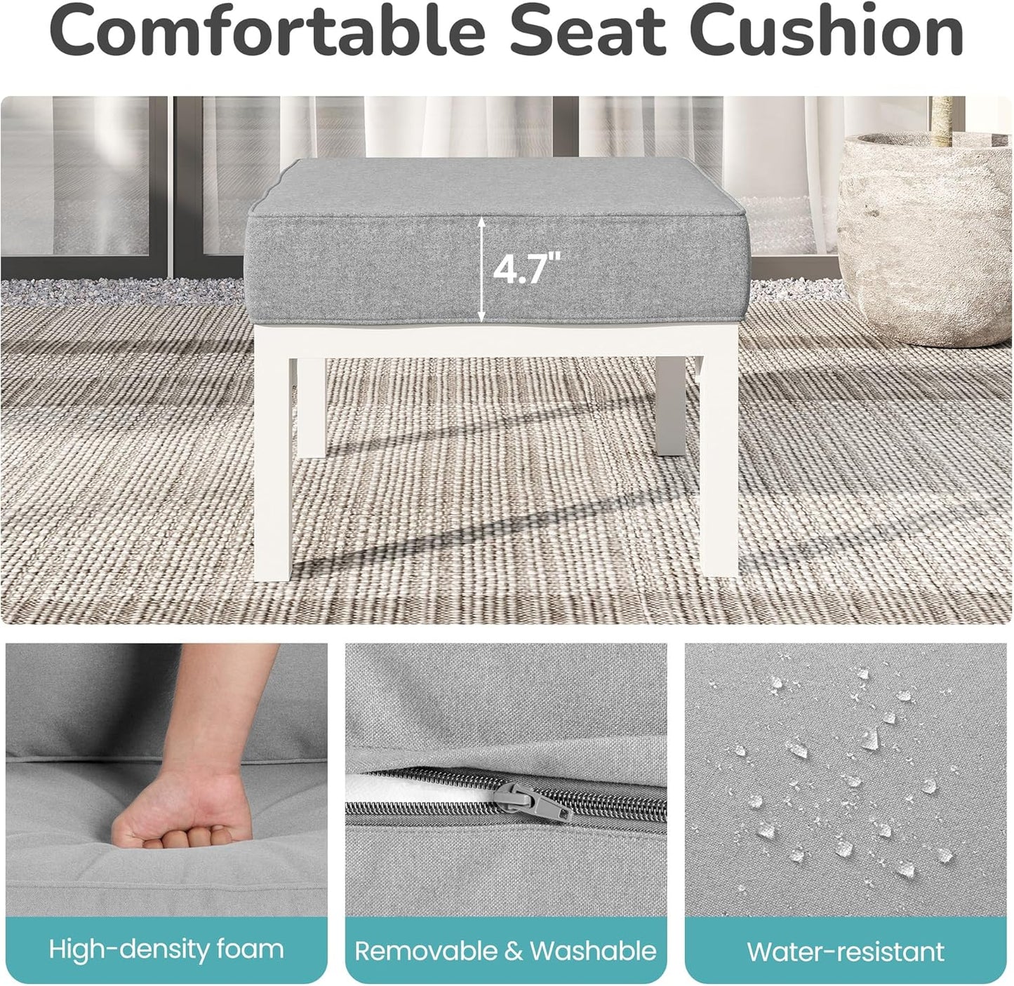 Solaste Outdoor Footstools Patio Ottoman Set of 2, Aluminum All-Weather Outdoor Footrest Seat with Removable Cushions, Patio Furniture Ottomans for Garden, Backyard, Poolside-White