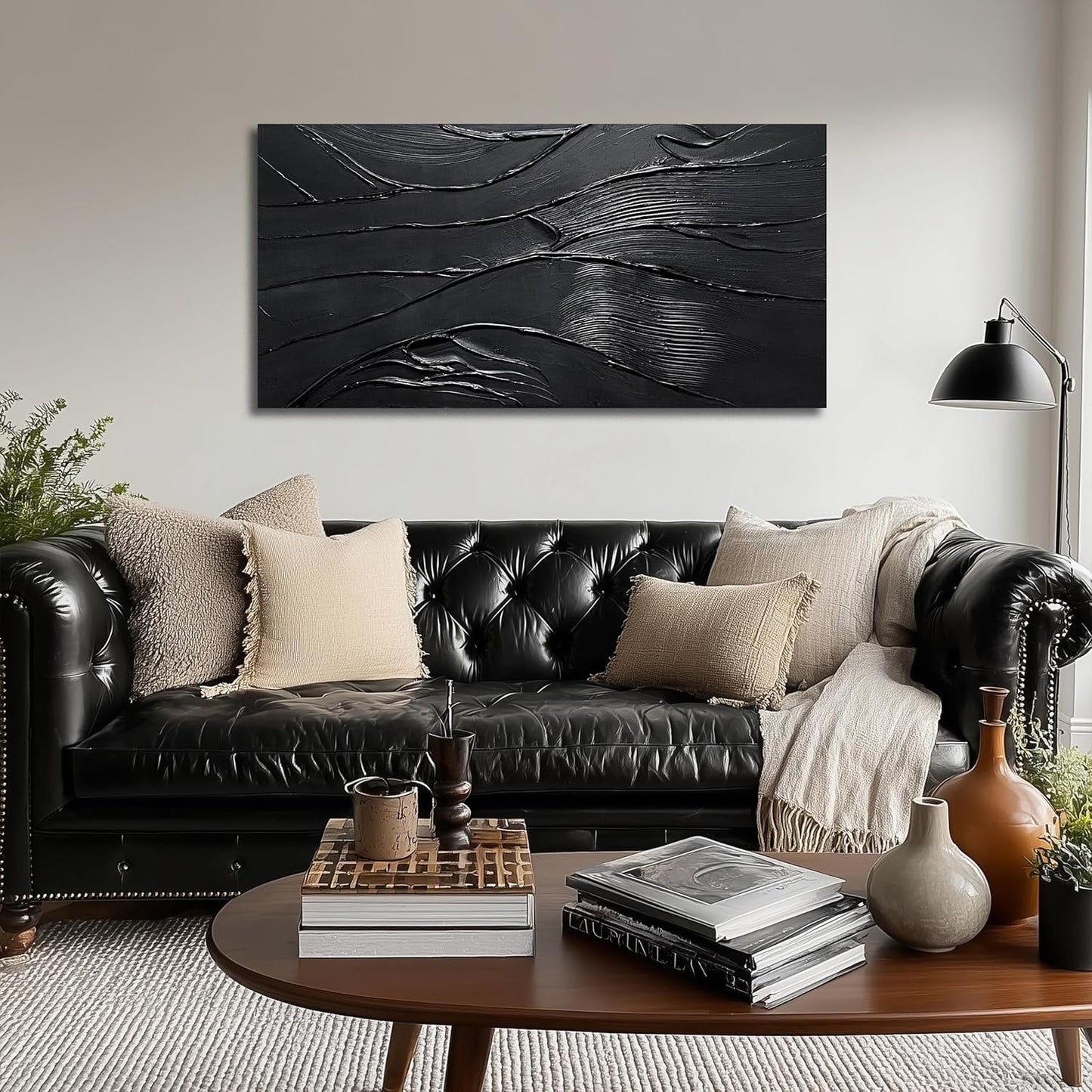 CGXART Abstract Painting Wall Art For Living Room Black Painting Wall Decor For Bedroom Modern Wall Art For Bathroom Size 20 x 40 Inch