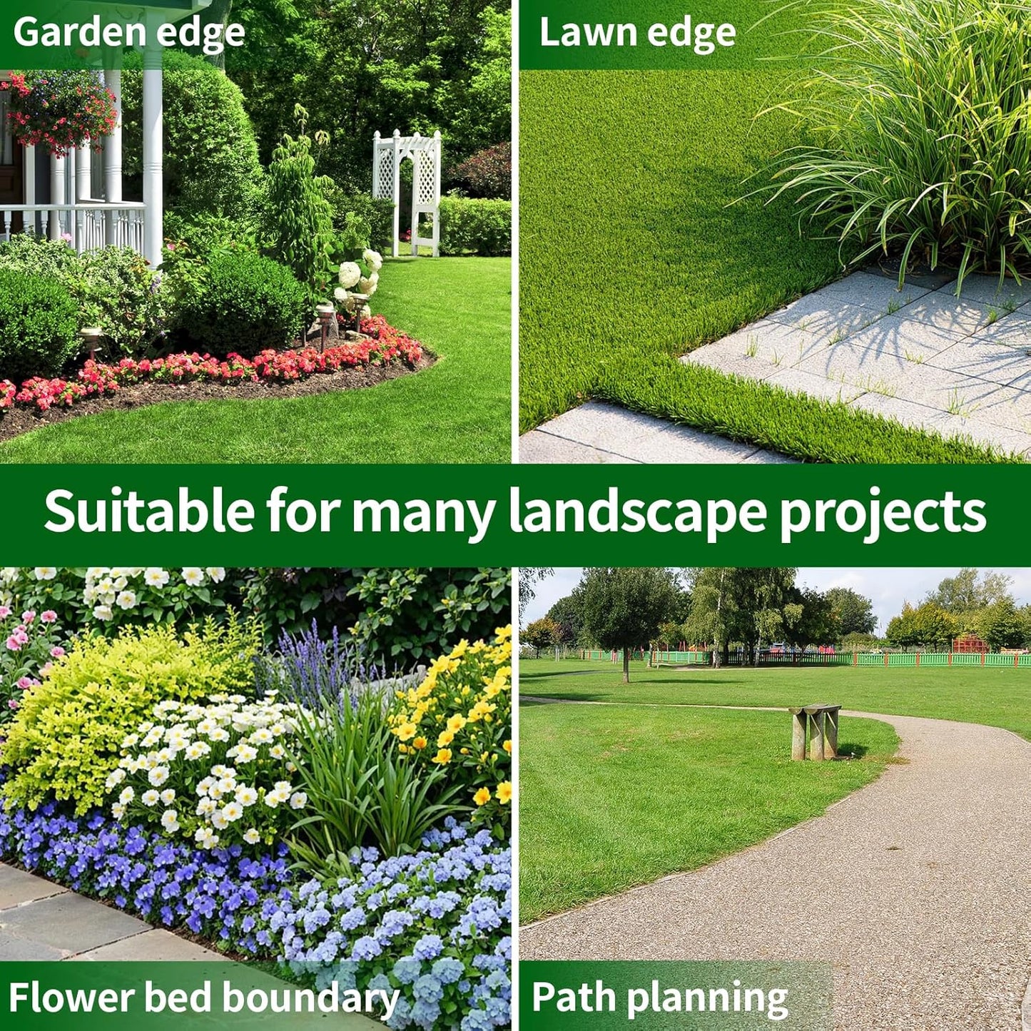 4 in x 100 Ft Garden Landscape Edging, No Dig Garden Edging Border Kit with 184 Pcs Spikes for Flower Bed Lawn Yard Grass Black