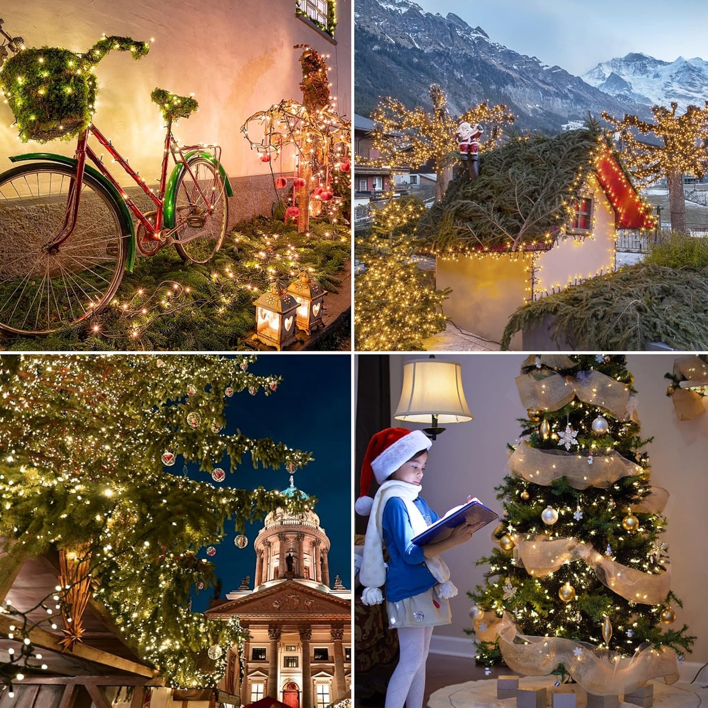 WATERGLIDE 2 Pack 50 LED Outdoor Christmas Lights, 16FT Battery Operated Mini String Lights with 8 Modes & Timer, Xmas Tree Lights Waterproof for Patio Garden Party Wedding Holiday Decor, Warm White