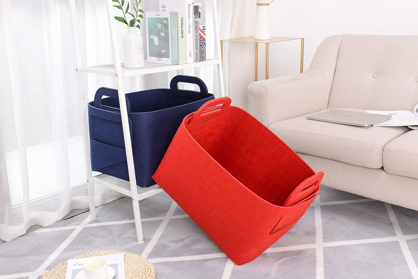 Minoisome Storage Basket Felt Storage Bin Collapsible& Convenient Box Organizer with Carry Handles for Office Bedroom Closet Babies Nursery Toys Laundry (Red, 19.9inch（L）×13.6inch（W）×12.6inch（H）)