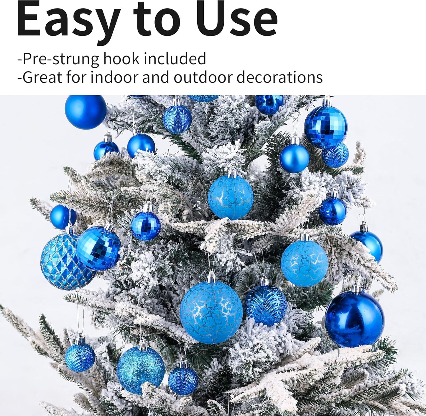 LANGXUN 36pcs Blue Christmas Tree Decorations Balls, Bolas De Navidad, 2025 Christmas Decor, Indoor Outdoor Shatterproof Christmas Ornaments, Xmars Party Wedding Suppiles