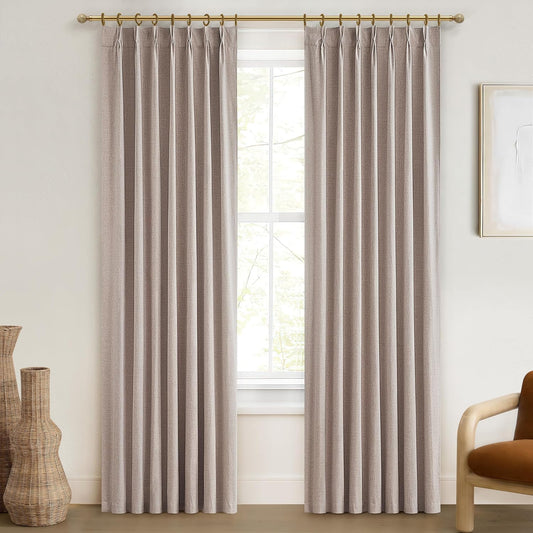 Living Room Curtains 84 Inches Long,Tan Beige Pinch Pleated Linen Basics Window Curtains Total Blackout Burlap Sunblock Thermal Drapes for Summer Cabin/Office/Nursery Room Divider (40"x84" 2panels)