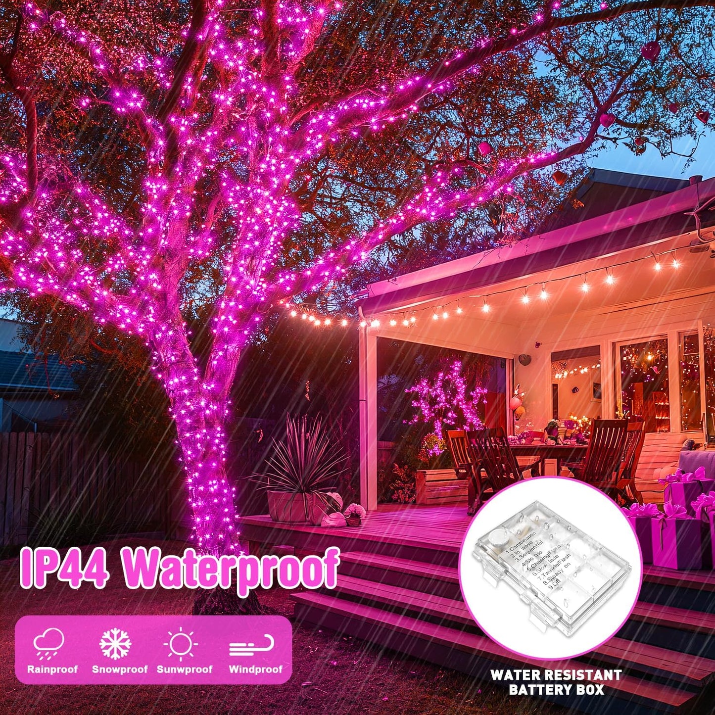 JMEXSUSS 33ft 100 LED Pink String Lights Battery Operated, Pink Fairy Twinkle Lights with 8 Modes Remote Indoor Outdoor for Bedroom Christmas Party Tree Decorations