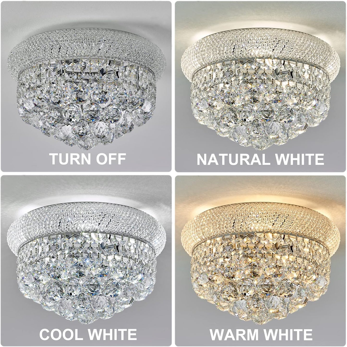 Crystal Flush Mount Chandelier Ceiling Light Fixture for Living Room Dining Room Bedroom Foyer Entryway Hallway Closet Bathroom (Chrome, 9" H x14 D)