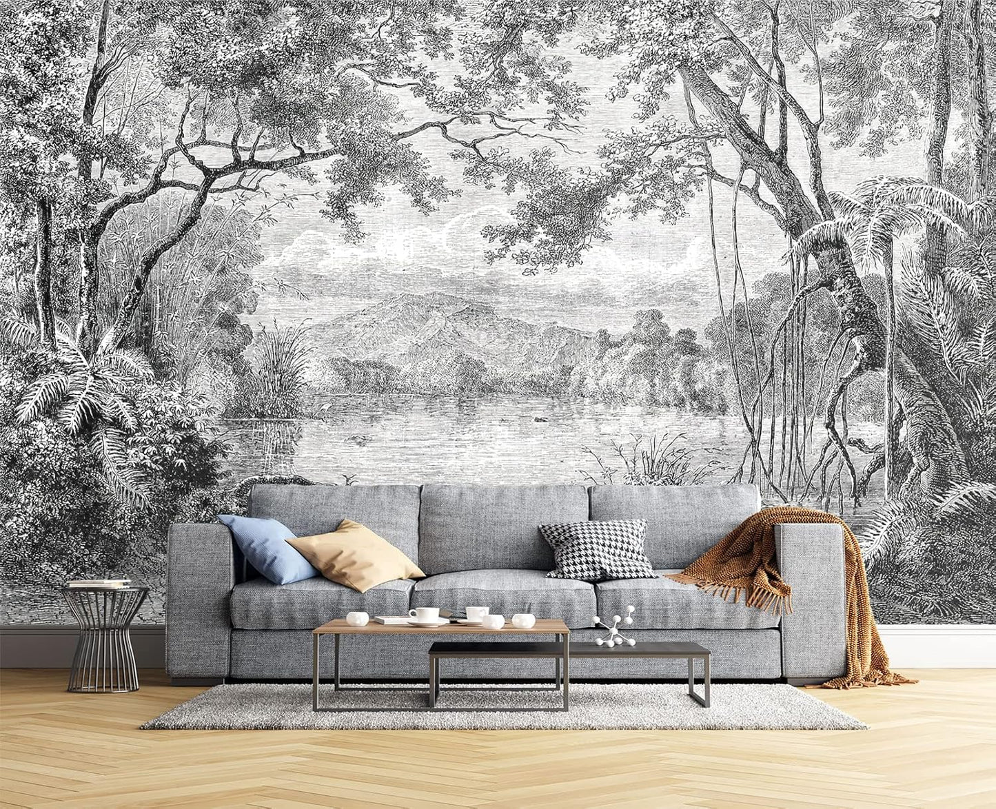 Black and White Tropical Rainforest Wall Mural Wallpaper for Bedroom 178" x 117"