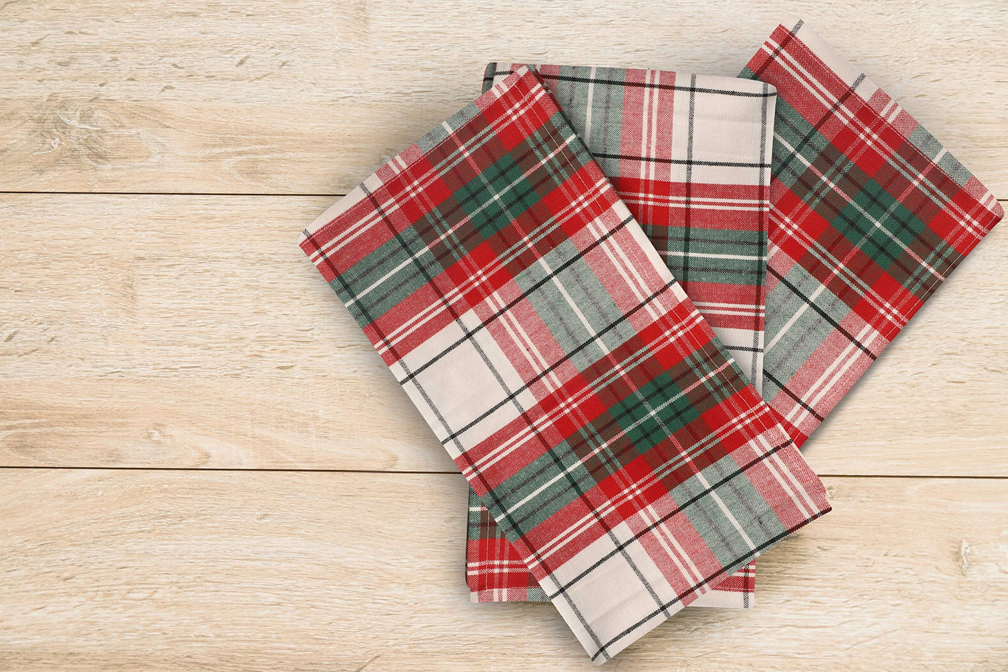 Christmas Check Kitchen Towel Set (6 Pack) – 100% Cotton, Absorbent Dish Cloths with Loop (20"x30")