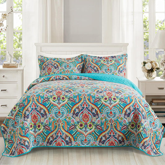 VAPUTAR Quilt California King Size Bedding Set - Cotton California King Quilt (108 * 118 Inch) - Boho Lightweight Reversible Oversized Bedspread for Farmhouse Bedroom (Teal), 3 Pieces