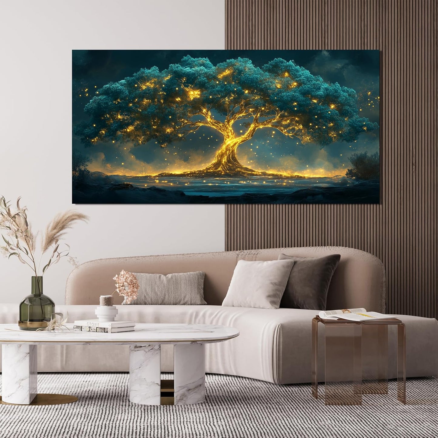 Canvas Wall Art Decor Artwork for Walls Green Wall Art Decor Tree of Life Wall Art for Living Room Wall Art Paintings Prints Gold Tree Wall Decor Art Art Work for Room Home Office Wall Decor 24" X 48"
