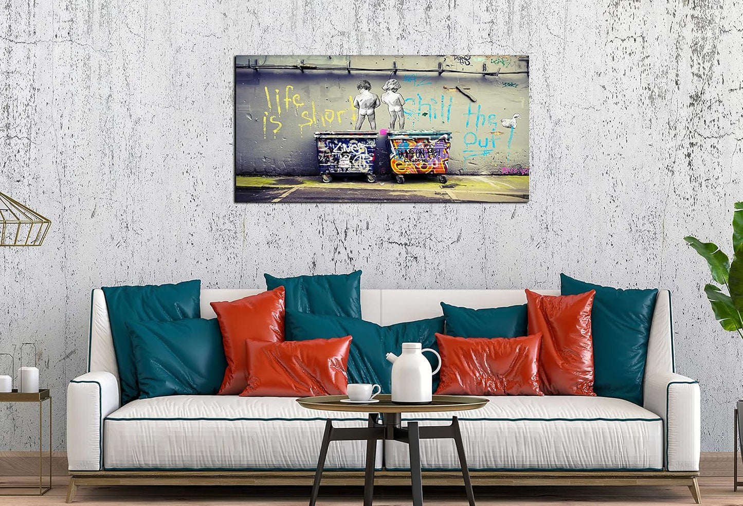 Banksy Street Art - Graffiti Canvas Wall Decor - Abstract Art Wall Decor Ready to Hang Size 40" x 20"
