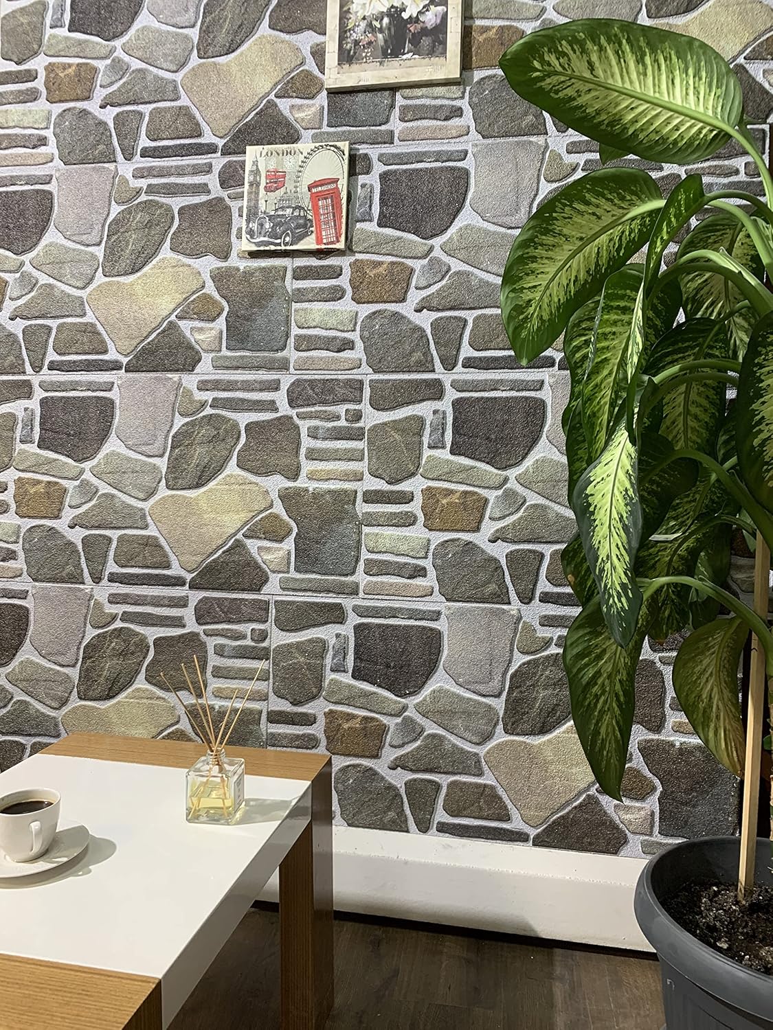 Dundee Deco 3D Wall Panels - Cladding, Charcoal Green Beige Stone Look Wall Paneling, Styrofoam Facing for Interior and Exterior Applications, DIY, Set of 10, Covers 54 sq ft