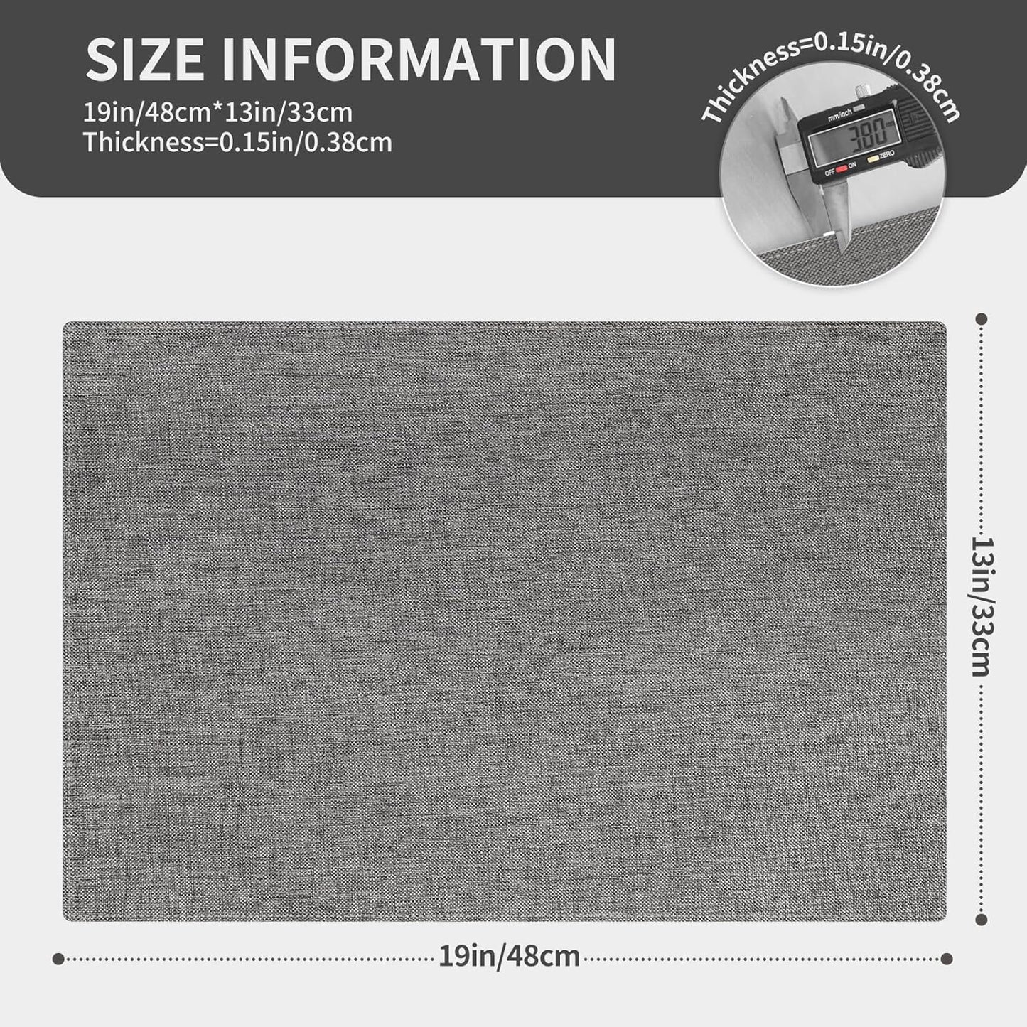 Cloth Placemats, Set of 4 Heat-Resistant Cotton Linen Blend Double Layered Machine Washable Place Mats, Wrinkle Free Thick Fabric Dining Table Mats for Indoors & Outdoors (Dark Grey, 4)