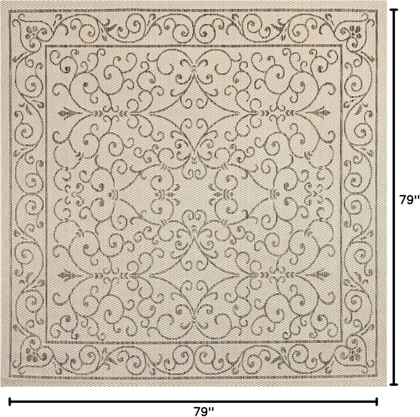 JONATHAN Y Vintage Filigree Indoor Outdoor Square Area Rug 6X6 Beige/Brown, Charleston Textured Weave for Backyard, Patio, Porch, Easy-Cleaning, High Traffic, Pet-Friendly, Non-Shedding (SMB106A-6SQ)