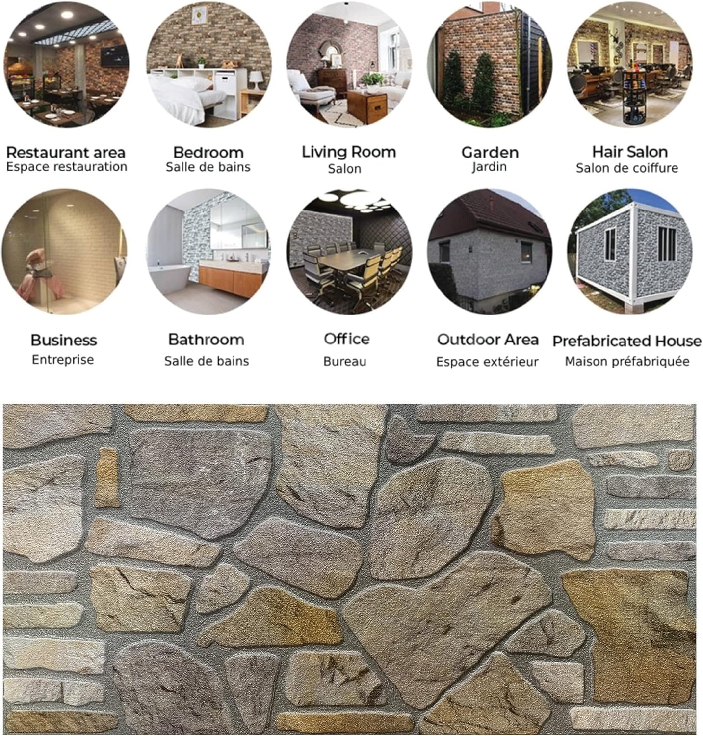 Dundee Deco 3D Wall Panels - Cladding, Grey Gold Stone Look Wall Paneling, Styrofoam Facing for Interior and Exterior Applications, DIY, Set of 10, Covers 54 sq ft