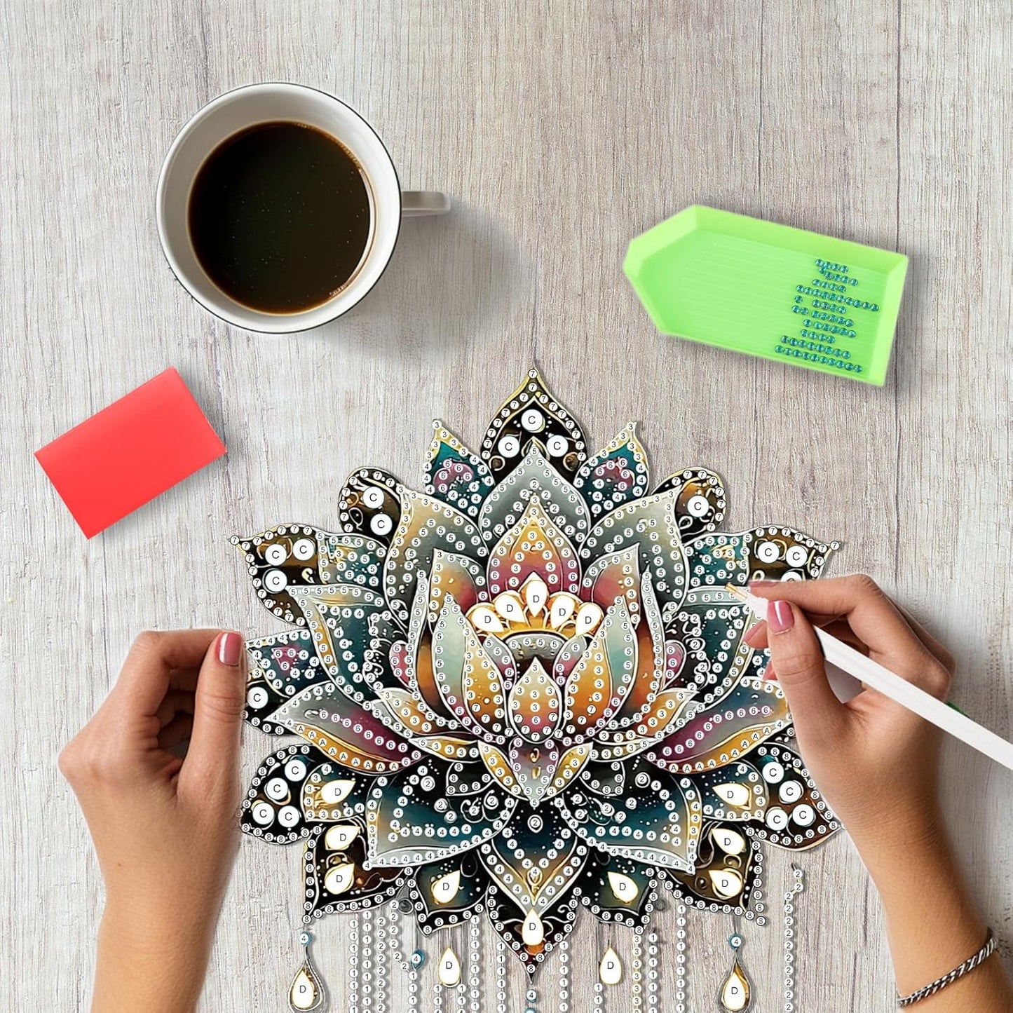 SENQAO Lotus Diamond Art Hanging Kit for Adult, Special Shaped Rhinestone, Double Sided DIY Acrylic Diamond Art Painting Window Pendants Home Garden Wall Hanging Kits Hanging Ornament