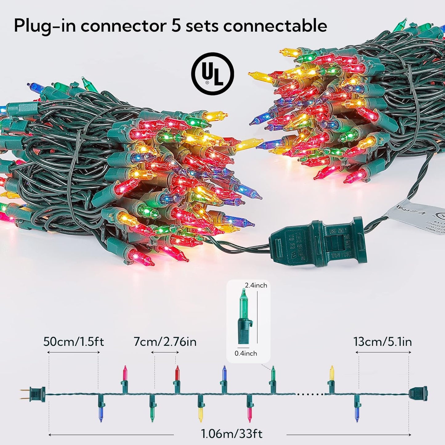 Clear Christmas Lights Green Wire 100 Count 23Feet Incandescent Bulb Mini String Lights for Indoor Christmas Tree Garland Birthday Holiday Party Wedding,Halloween Decor, Multi Color