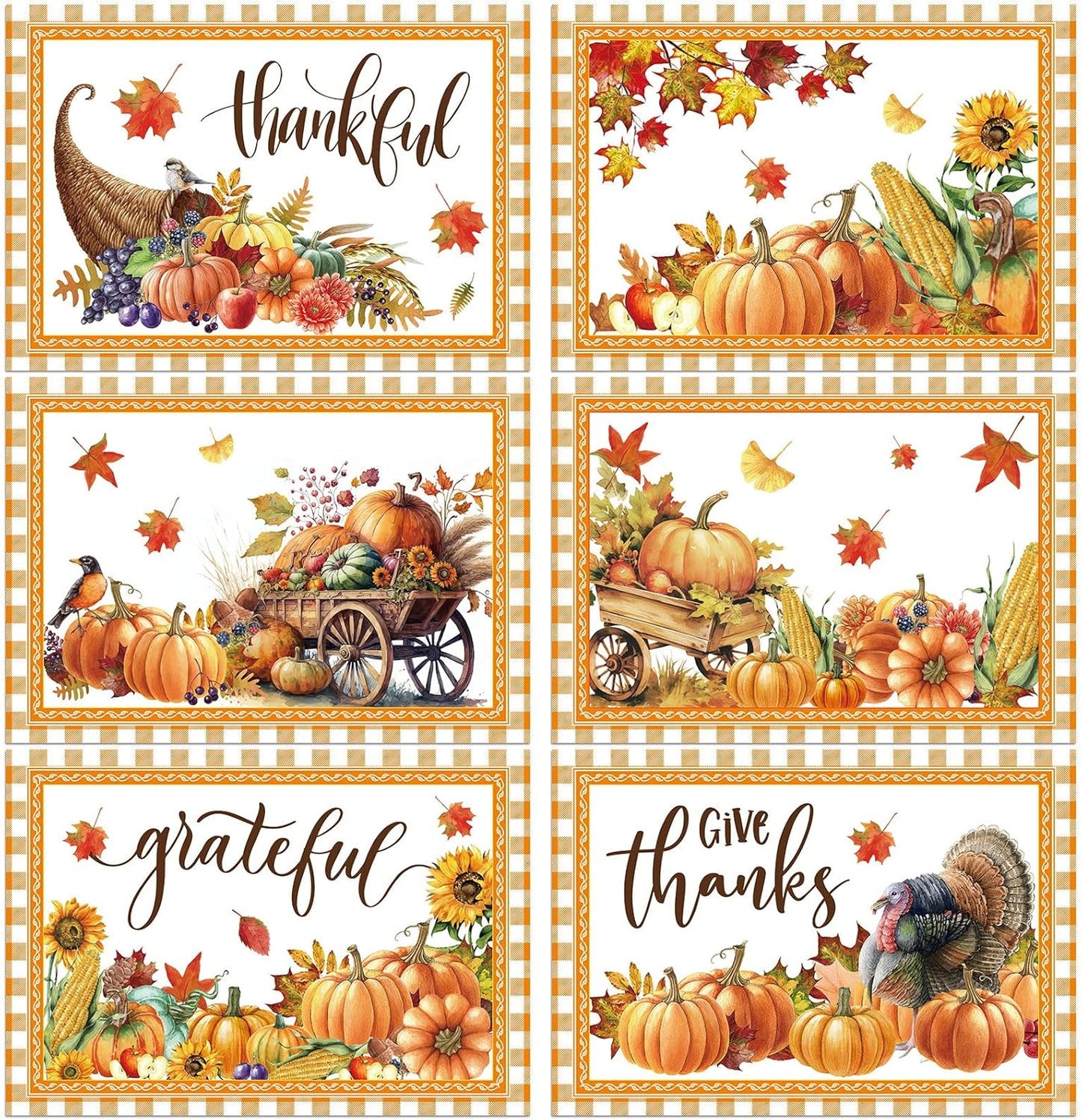 Thanksgiving Placemats Set of 6 Thanksgiving Day Plastic Table Mats Welcome Fall Place Mats Washable Vinyl Rustic Holiday Table Decoration for Indoor Outdoor Autumn Party Kitchen Dining