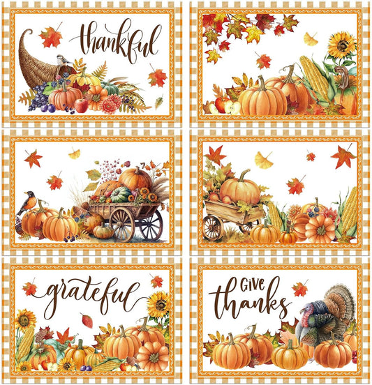 Thanksgiving Placemats Set of 6 Thanksgiving Day Plastic Table Mats Welcome Fall Place Mats Washable Vinyl Rustic Holiday Table Decoration for Indoor Outdoor Autumn Party Kitchen Dining