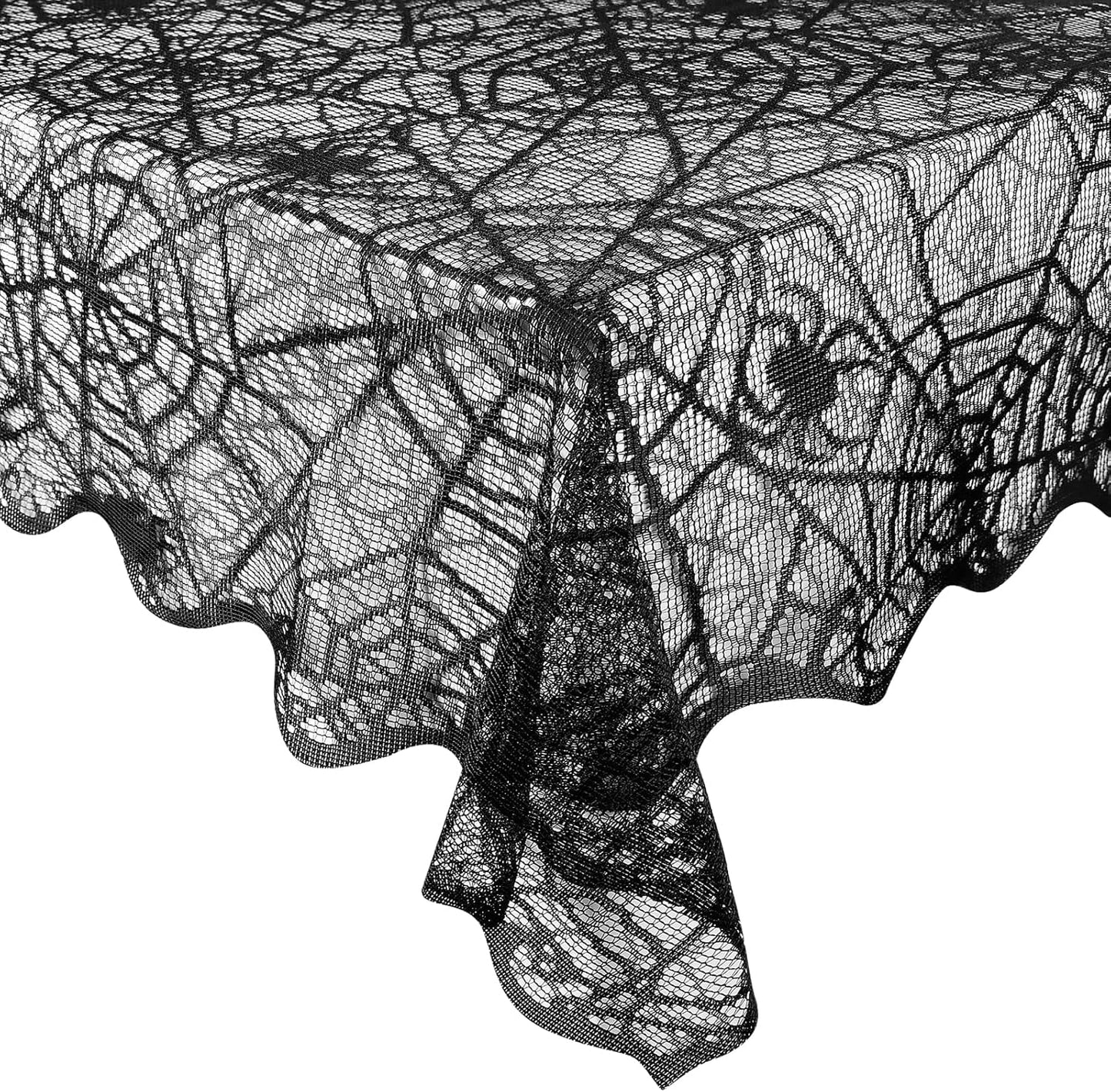 eZAKKA Halloween Table Cloth, Spider Webs Tablecloths Black Tablecloth Lace Fabric Table Cloths Spooky Cover for Rectangle Tables for Parties Gothic Halloween Home Decorations, 60x84 Inch