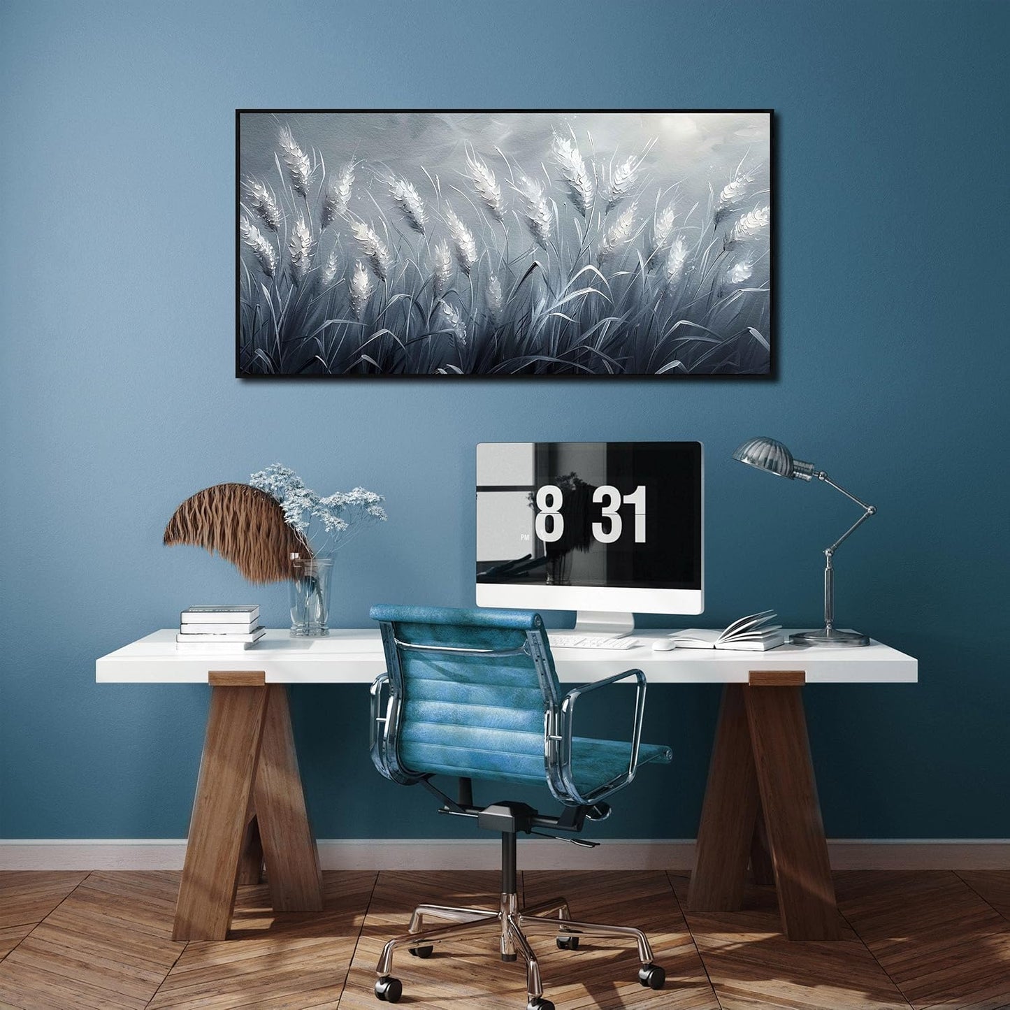 Home Decor Botanical Wall Art Reed Wall Paintings Black Framed Wall Decor Big Pictures 29"x 59"