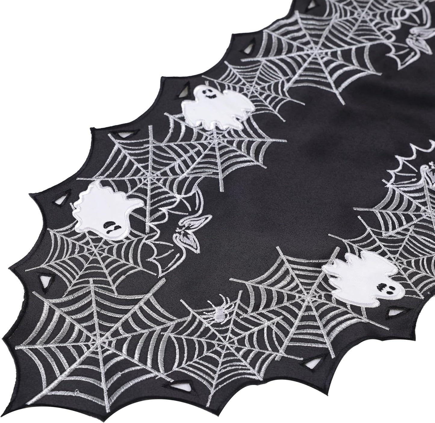 Chlophy Halloween Table Runner Black Spider Web Table Runner Gothic Embroidered for Kitchen Dining Halloween Décor Home Party Table Decoration 36in
