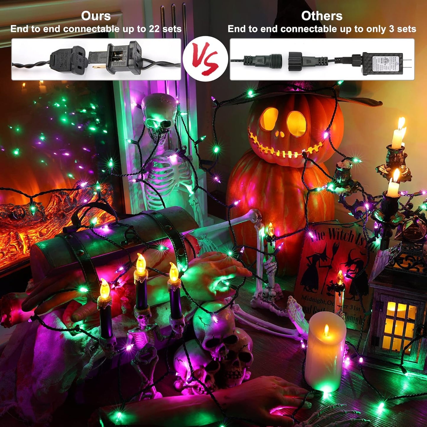 Brizled Purple & Green Halloween Lights, 33ft 100 LED Halloween String Lights, 120V UL Listed Purple Light String Connectable, Mini Green Lighting Set for Indoor Outdoor Tree Party Home Garden Decor