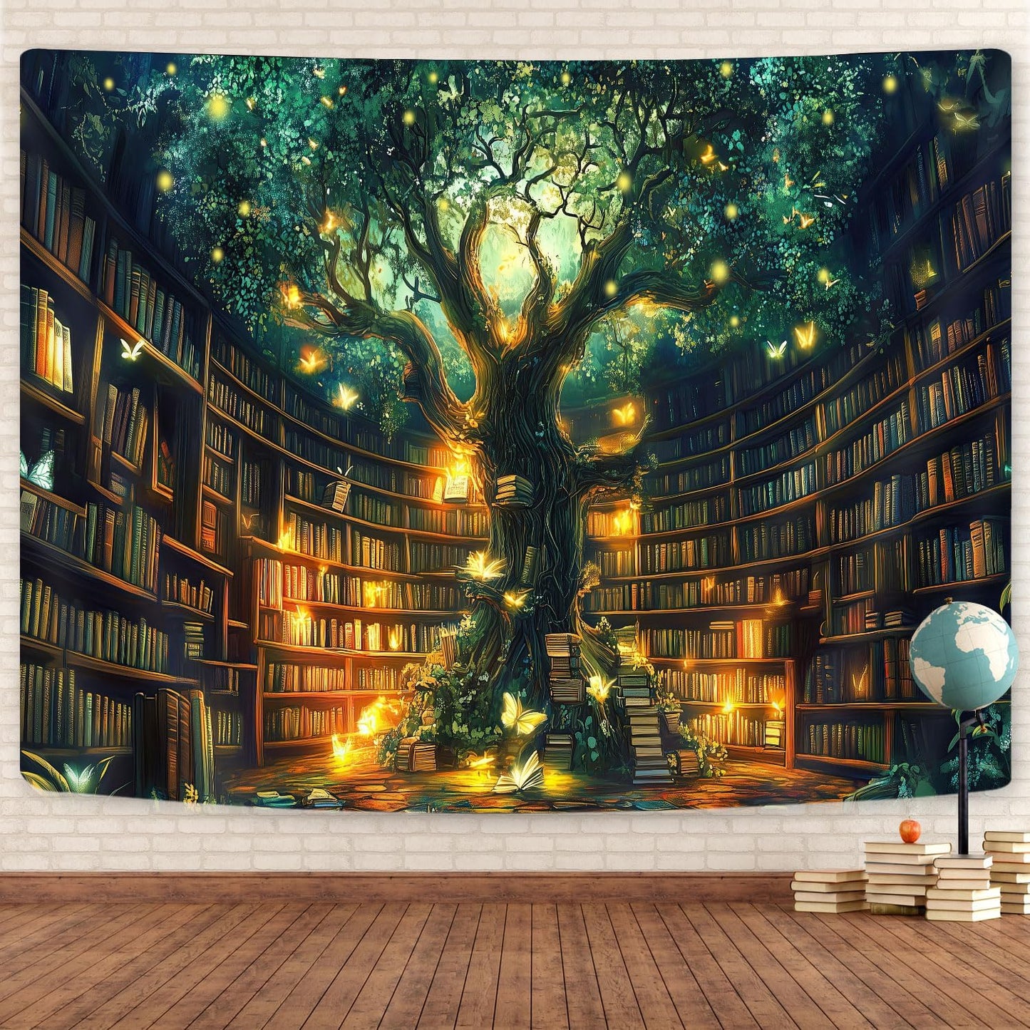 Fantasy Library Tapestry, Fairytale Tree Magic Bookshelf Aesthetic Tapestries for Classroom, Witchy Fairy Tree Mysterious Vintage Bookshelf Book Art Tapestry Wall Hanging College Room Bedroom, 40"X30"