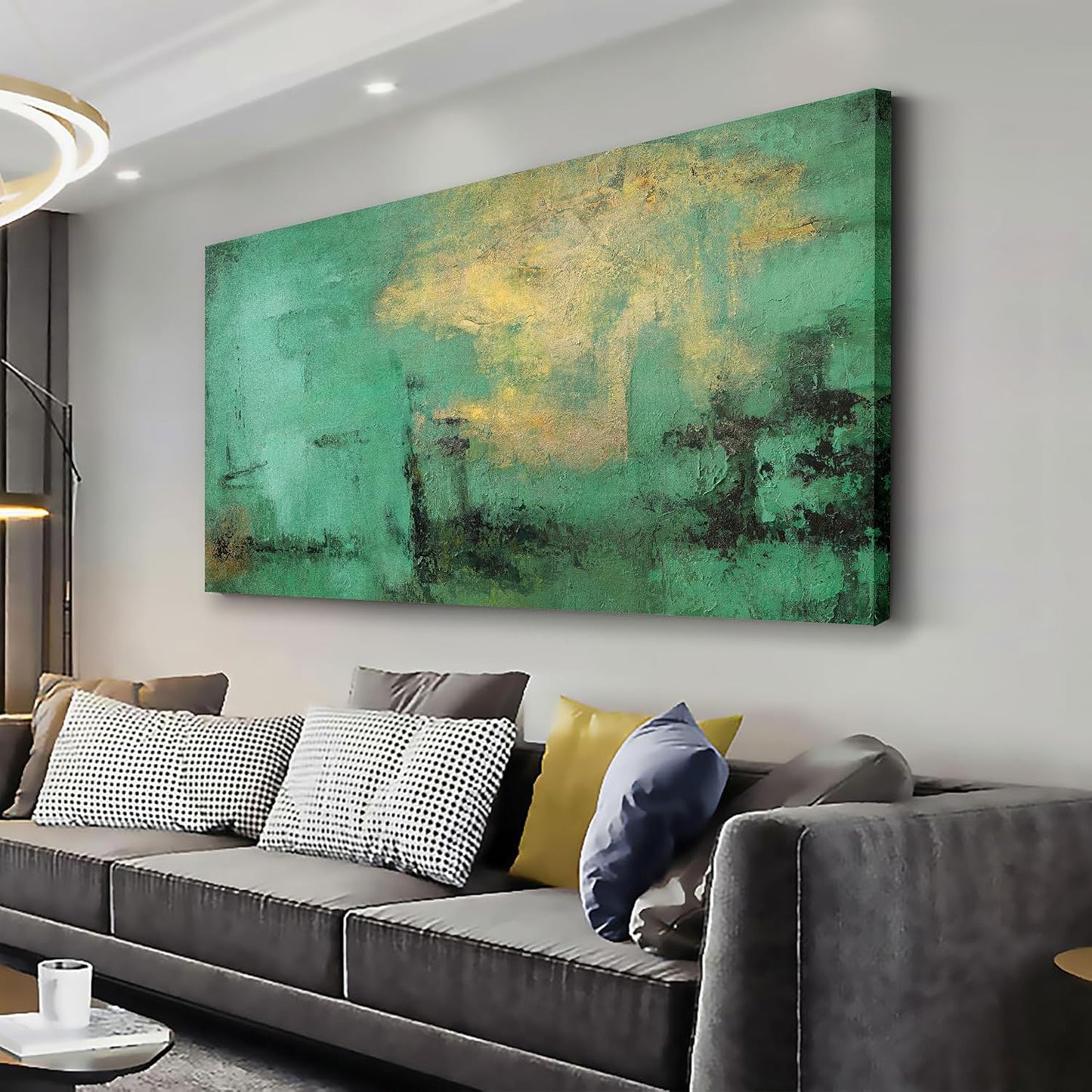 Home Decor Abstract Art Retro Wall Art Green and Gold Abstract Wall Art Abstract Wall Art Framed Wall Hanging Decor for Living Room Bedroom Dining Room Home Office Decor 24"x48"