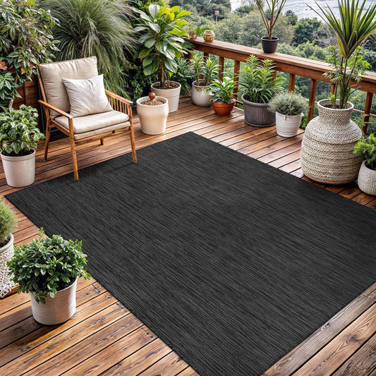 Washable Indoor Outdoor Rug 9x12 Weather Resistant Area Rugs Modern Solid for Porch Deck Balcony Backyard Patio Outside Carpet (9 X 12 Dark Grey)