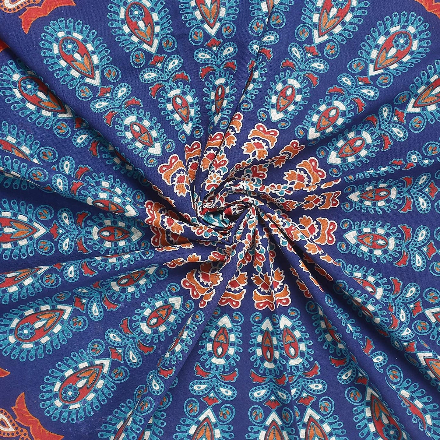 Bless International Handmade Indian hippie Bohemian Psychedelic Peacock Mandala Wall hanging College Dorm Beach Throws Table Cloth Bedding Tapestry (Golden Blue White, Poster(30x40Inches)(76x101cms))