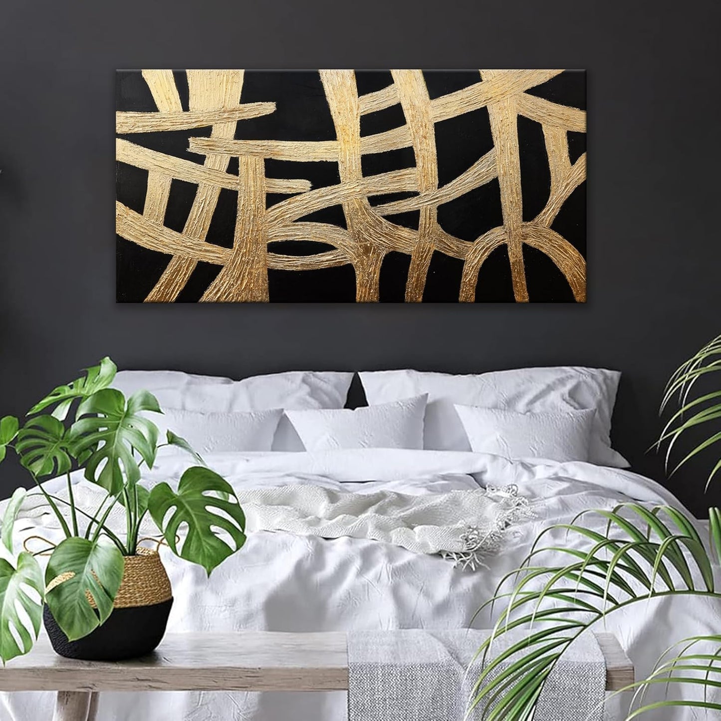 Dimpaga Abstract Canvans Wall Art Paintings Modern Wall art Decor Black And Gold Lines Texture Artwork for Walls Minimalist Wall Art Living Room Decor For Room Bedroom Office Wall Decor 20x40 Inch