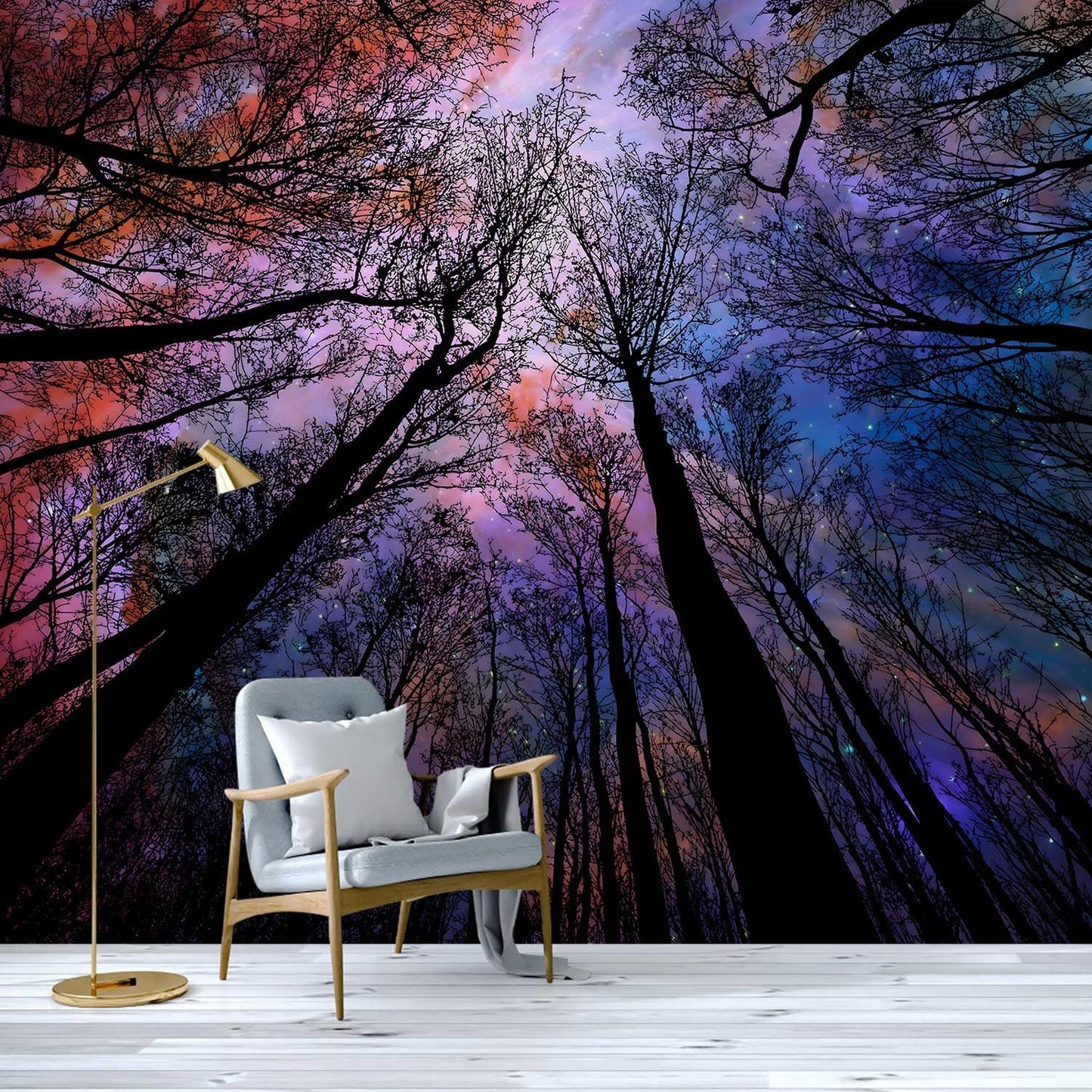 -Colorful Forest Beautiful Starry Tree Branches Wallpaper Bedroom XT14 M 140" x 91"