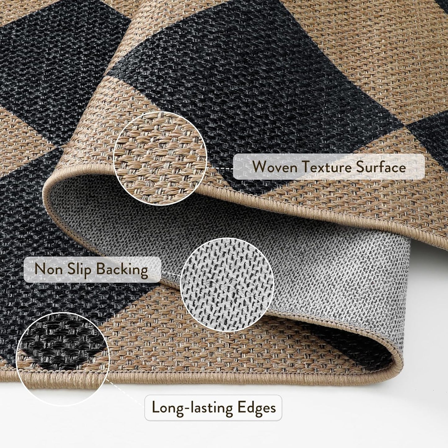 Lahome Checkered Easy Jute Kitchen Rug, 2x3 Front Door Mat Non Slip Washable Neutral Area Rug, Farmhouse Diamond Non Shedding Low Pile Floor Carpet for Entryway Porch Doorway