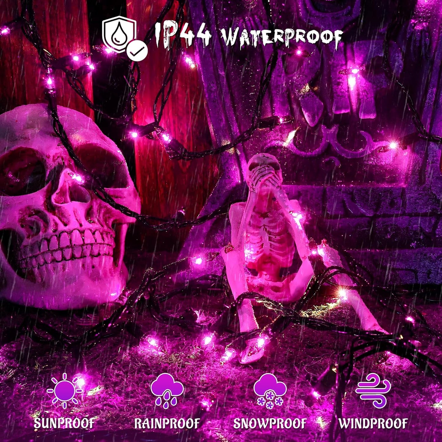 YOUNGAR Purple Halloween Lights, Clear Halloween Light Outdoor,13FT 50 UL Approved String Light with Black Wire,Incandescent Mini Waterproof Plug in for Indoor Tree Patio Garden Christmas Xmas Decor