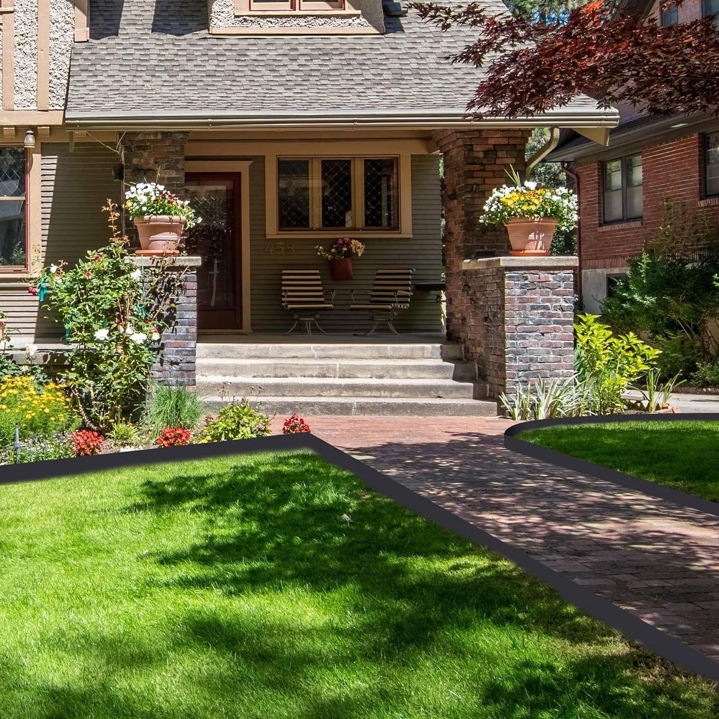 Landscape Edging, 40' 2" Tall Garden Edging with Scissors, Lawn Edging with 36 Garden Spikes and 2 Connectors, Heavy Duty PP&PE Material Edging for Landscaping, Garden, Lawn, Black