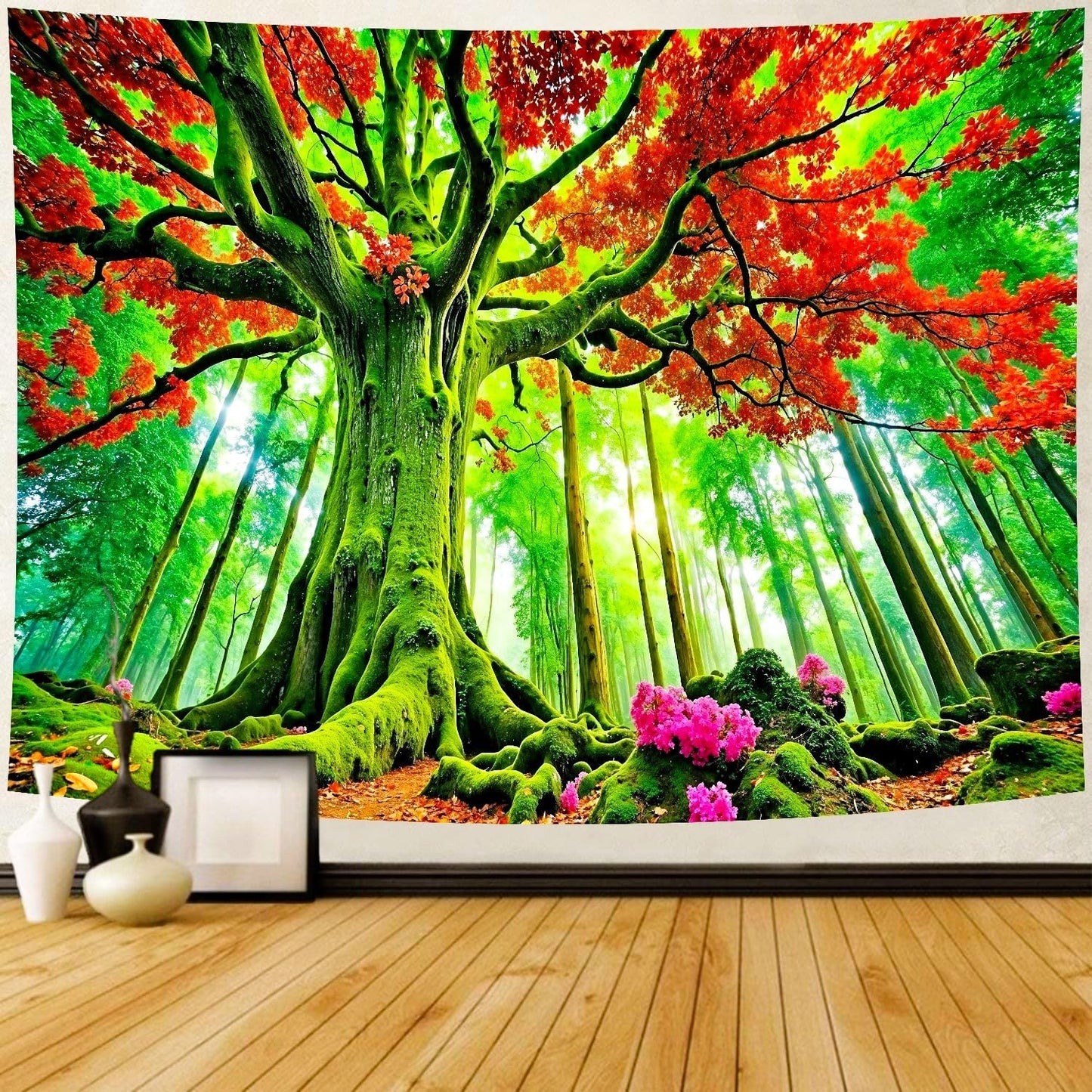 Delur Forest Tapestry Tree of Life Green Landscape Rainforest Wall Hanging Tapestry Colorful Mystical Nature Spiritual Psychedelic Headboard for Bedroom Living Room Home Decor (59.1" x 78.7")