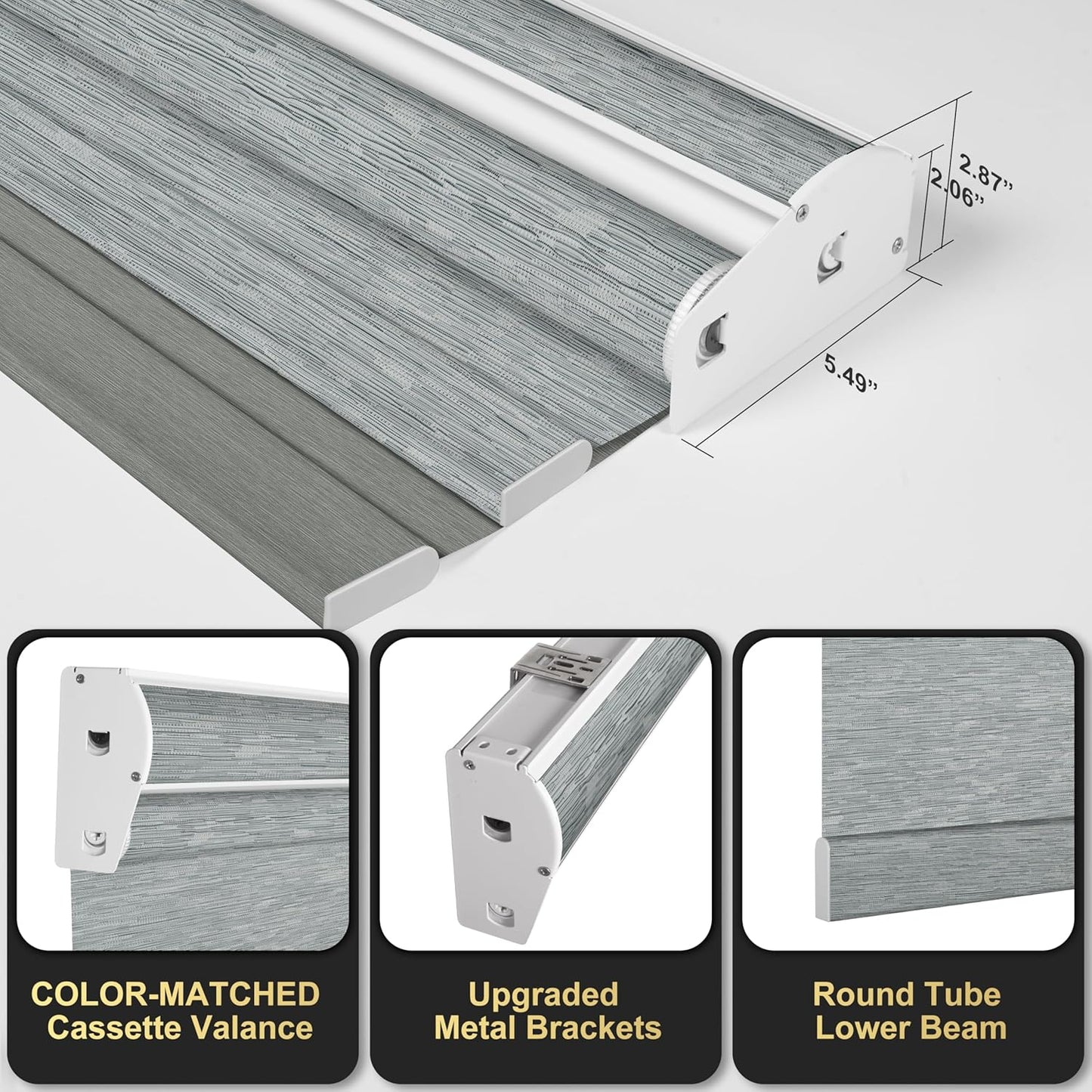 BERISSA Cordless Dual Roller Shades With Cassette Valance, Blackout and Light Filtering, Day and Night for Home Office Door - Striped Jacquard Grey, 24 W x 86" H