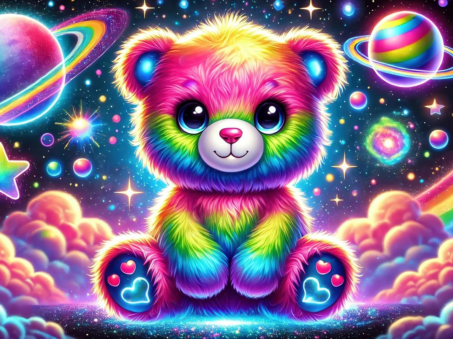 BlissYard Glowing Tapestry Blacklight Teddy Bear UV Reactive Rainbow Tapestry Neon Glow In the Dark Wall Hanging Decoration Kids’Bedroom Living Room Party Backdrop 59X78 inch Photo Shoot Props