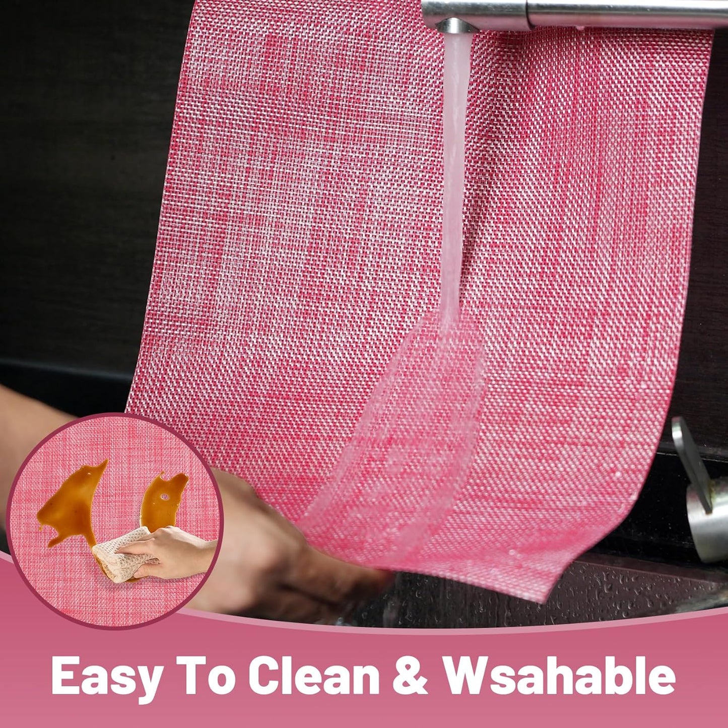 Placemats Set of 6，Non-Slip PVC Weave Table Mats Easy to Clean，Heat Resistant Place Mats for Kitchen Dining Table Decoration Indoor Outdoor，Red