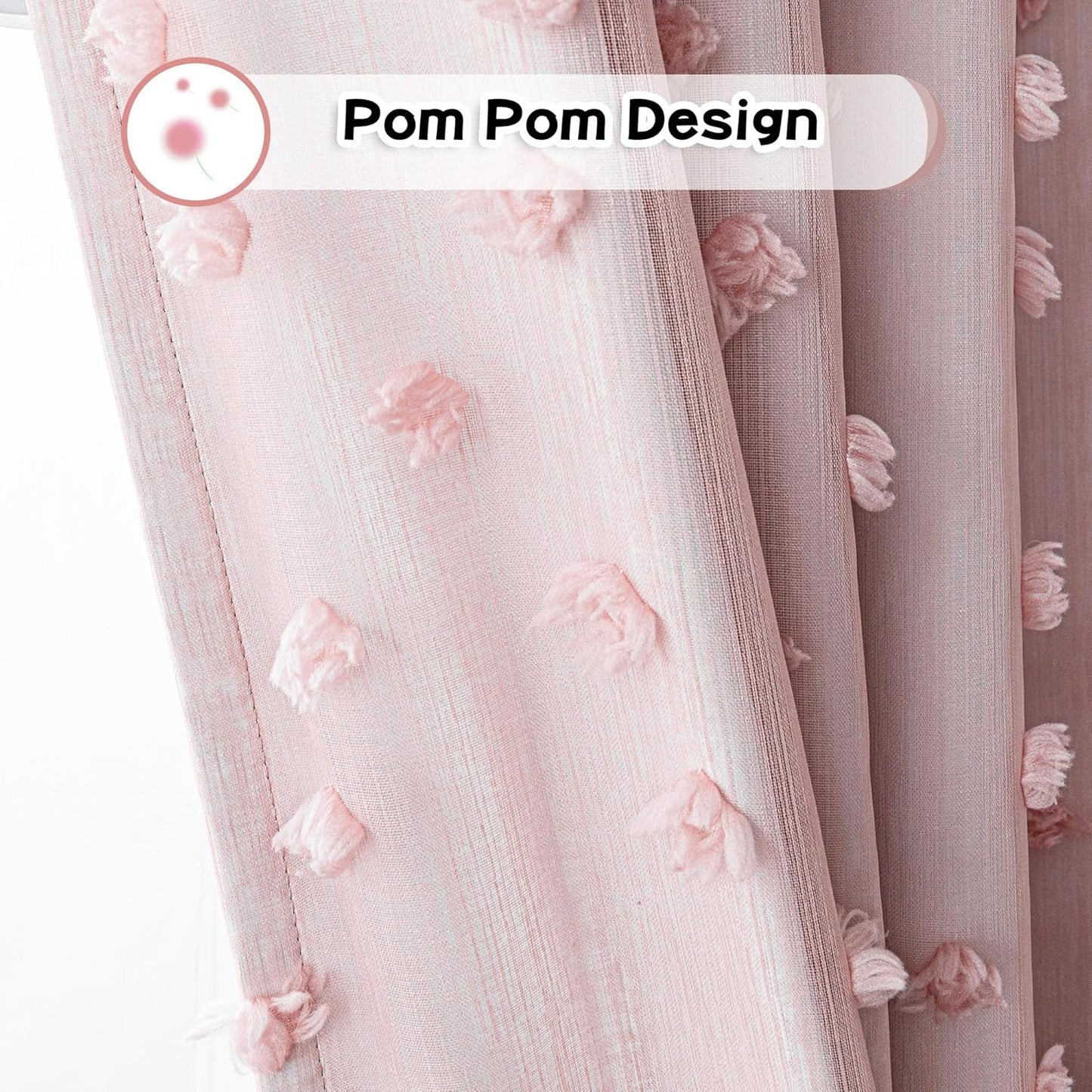 MYSKY HOME Blush Pink Pom Pom Blackout Curtains for Girls Bedroom 63 Inch Long 100% Room Darkening Curtain for Kids Room 2 Panels Small Window Treatment Grommet 2 Layered Drapes Toddler 52W x 63L