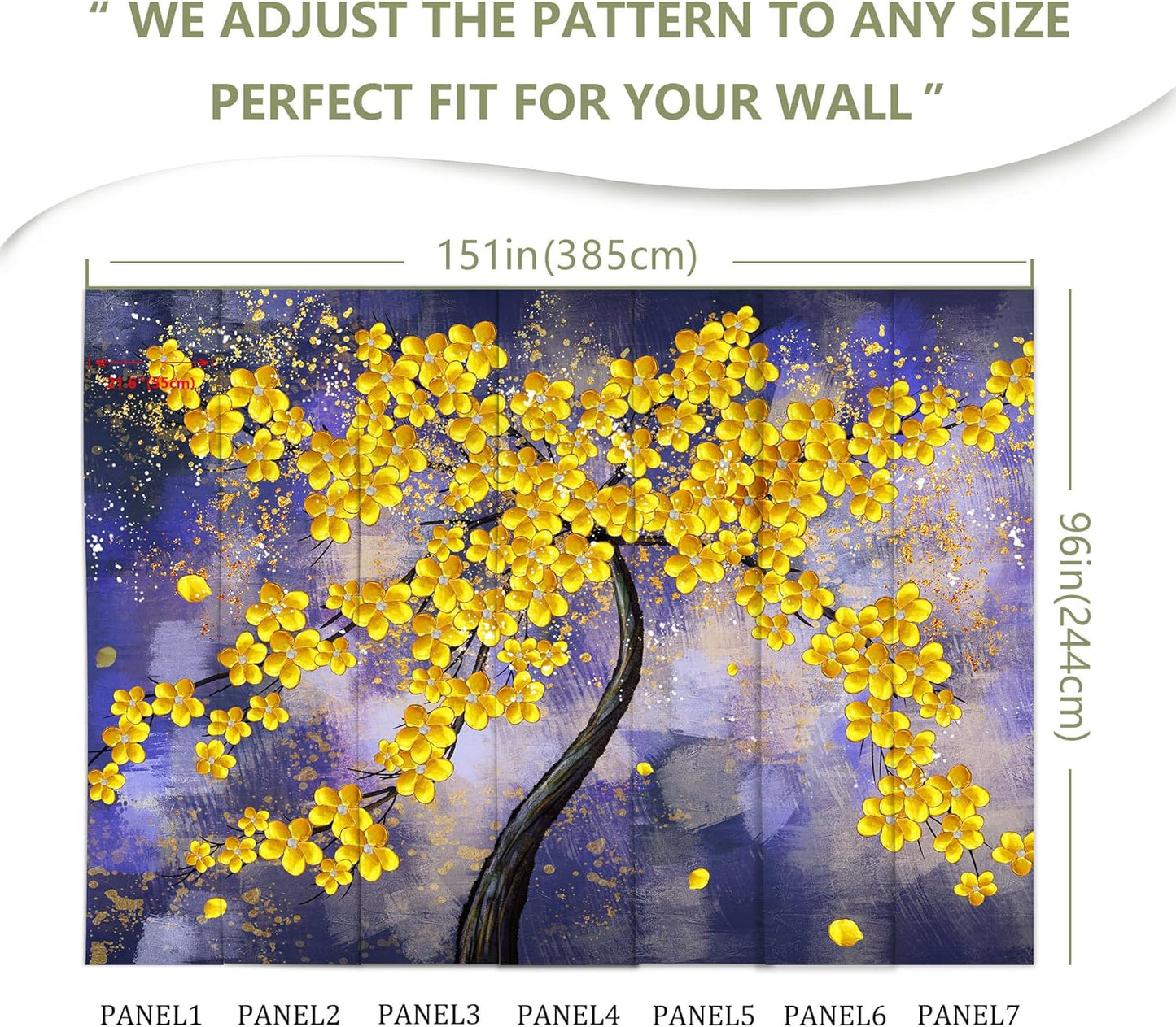 Yellow Flower Tree Wall Mural Purple Background Wall Decor for Bedroom Livingroom(Not Peel and Stick)