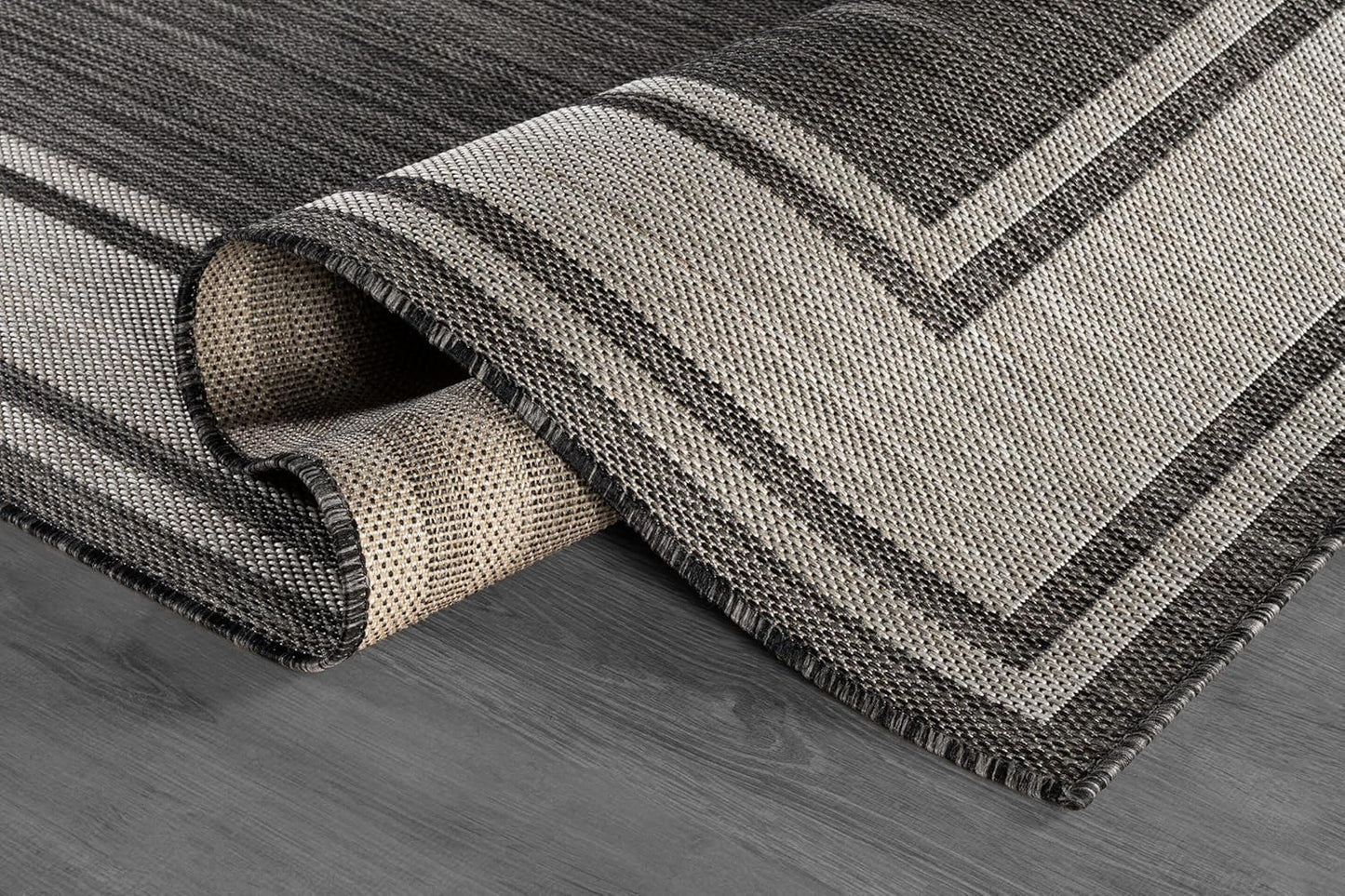 Beverly Rug Outdoor Rug 8x10 Modern Bordered Area Rugs for Indoor and Outdoor Patio Deck Porch Garden Waterproof Weather Sun Resistant Washable Outside Carpet (8 x 10 Dark Gray)