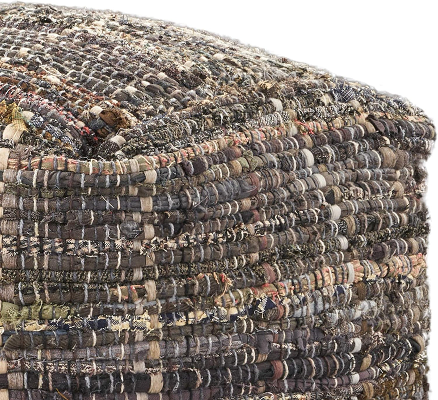 GDFStudio Boho Handmade Fabric Cube Pouf Ottoman Foot Stool - Bean Bag Floor Chair - Foot Rest Couch for Living Room Bedroom Khaki,16" x 16" x 16"