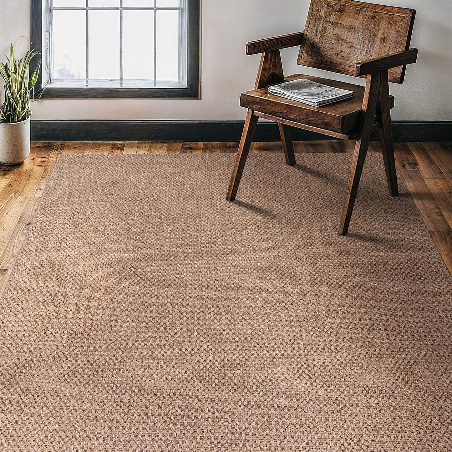 CAMILSON Easy Jute Rug 4x6, Indoor Outdoor Natural Color Farmhouse Area Rugs for Living Room Patio and Kitchen Rug, Solid Boho Woven Design, Easy-Cleaning, Washable Outside Carpet Alfombras (4 x 6)