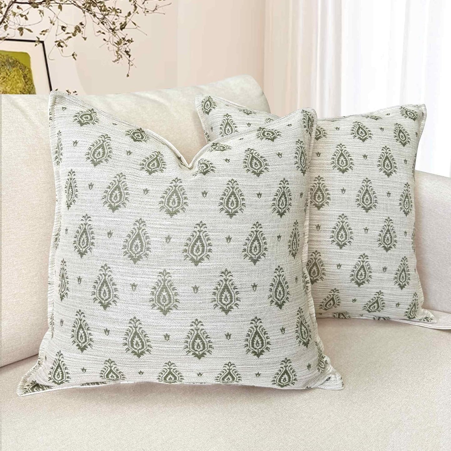 Floral Pillow Covers 18x18 Set of 2 Decorative Throw Pillow Covers Neutral Floral Paisley Farmhouse Pillow Covers for Sofa Couch Bed
