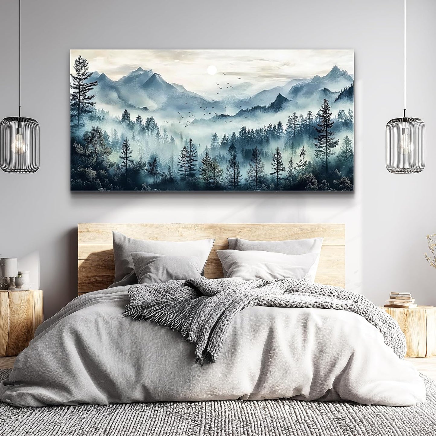 Canvas Wall Art for Living Room Wall Decor for Bedroom Office Wall Decoration Foggy Forest Painting Artwork Room Aesthetic Home Decor 20x40 in