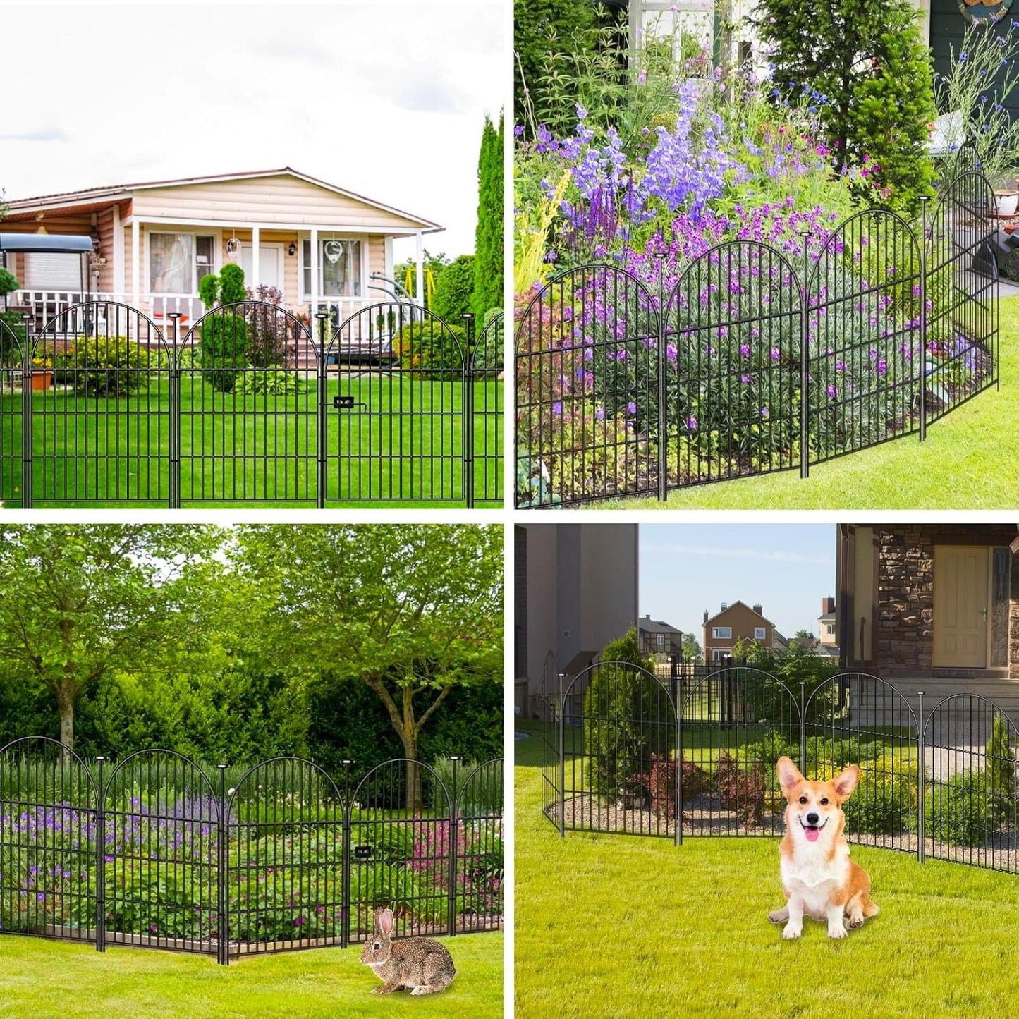 Garden Fence Border 36 in(H) x8.8 Ft(L), 4 Panels Dog Fence Outdoor for Yard, Tall Garden Animal Barrier Fence with Gate, Arched Rustproof Metal No Dig Fence, Flower Bed Fencing