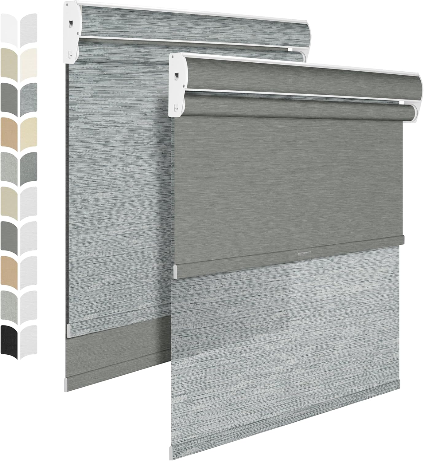 BERISSA Cordless Dual Roller Shades with Cassette Valance,Double Window Shades Blackout and Light Filtering Shades,Day and Night Roller Shades for Home Office Door.Striped Jacquard Grey.53 W x 72" H