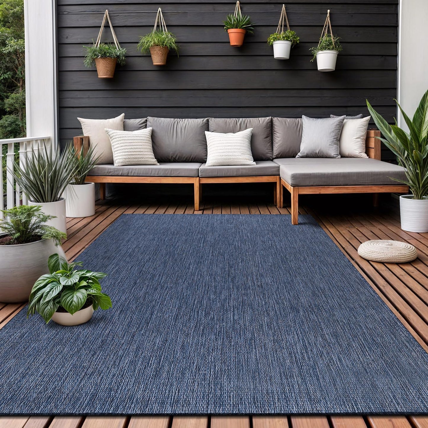 Washable Indoor Outdoor Rug 8x10 Weather Resistant Area Rugs Modern Solid for Porch Deck Balcony Backyard Patio Outside Carpet (8 X 10 Azure Blue)